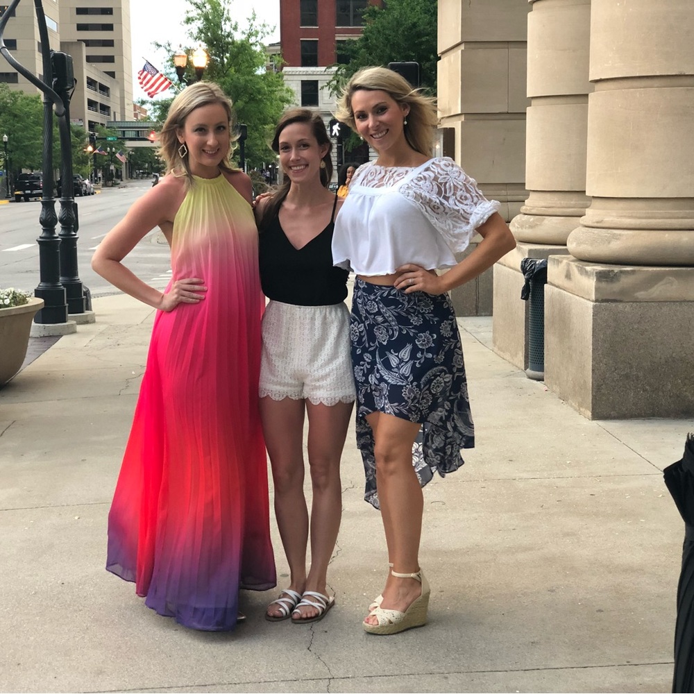 Yellow, pink, purple ombré dress